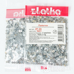 Пайетки круглые металлик 3мм (серебро) 10гр ZF-09 №01