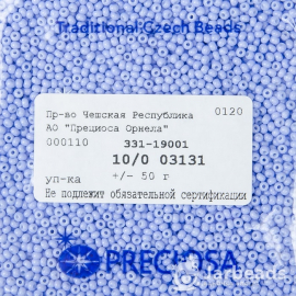 Бисер чешский PRECIOSA 10/0 (50гр) 1сорт голубой керамика пастель 03131