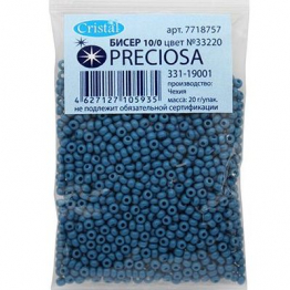 Бисер чешский PRECIOSA 10/0 (20гр) 1сорт синий керамика 33220