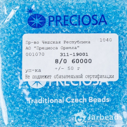 Бисер чешский PRECIOSA 8/0 (50гр) голубой прозрачный 60000