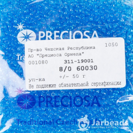Бисер чешский PRECIOSA 8/0 (50гр) голубой прозрачный 60030