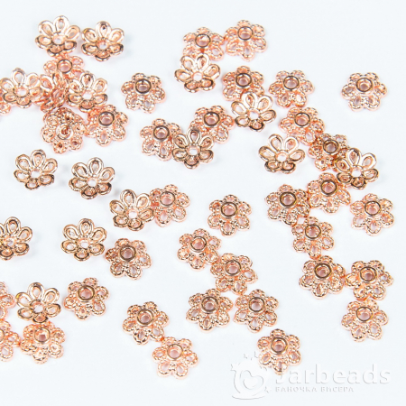 Шапочки для бусин Маленький цветок 6x2,8мм розовое золото 10шт