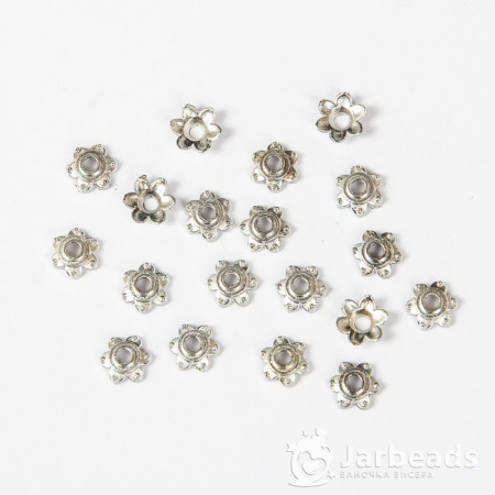 Шапочки для бусин маленькие цветы с шариками 7мм серебро 10шт