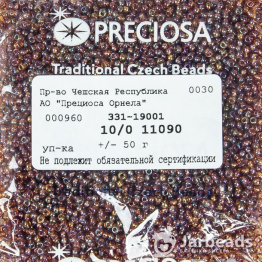 Бисер чешский PRECIOSA 10/0 (50гр) 1сорт коричневый прозрачный с отливом 11090