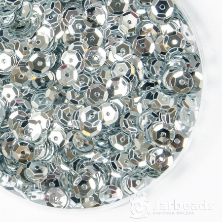Пайетки круглые металлик с гранями 6мм серебро 10гр ZC n-01
