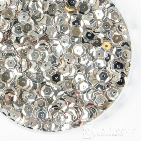 Пайетки круглые металлик с гранями 6мм белое серебро 10гр ZC n-65