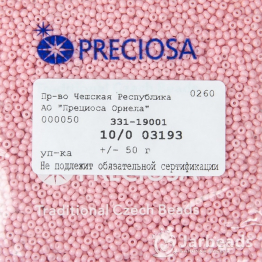 Бисер чешский PRECIOSA 10/0 (50гр) 1сорт розовый керамика пастель 03193