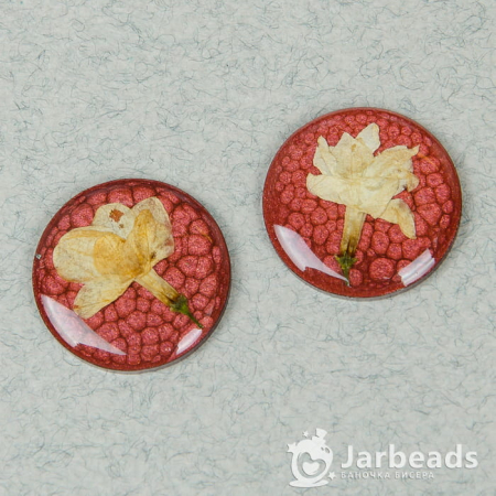 Кабошоны из смолы круглые с цветком красный 2шт
